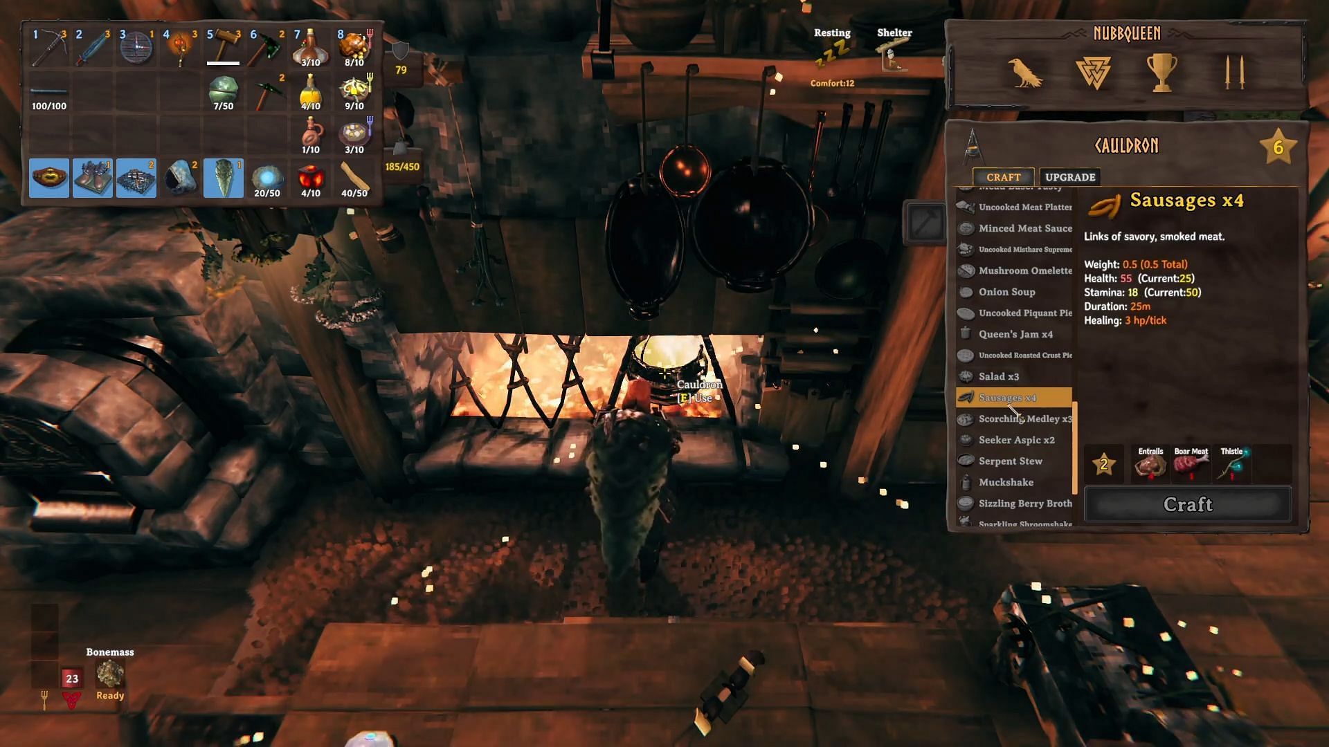 The recipe will appear in the cooking menu (Image via Coffee Stain Publishing // YouTube/NubbQueen)